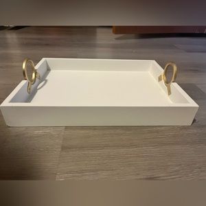 White and Gold Vanity Tray with Elegant Handles